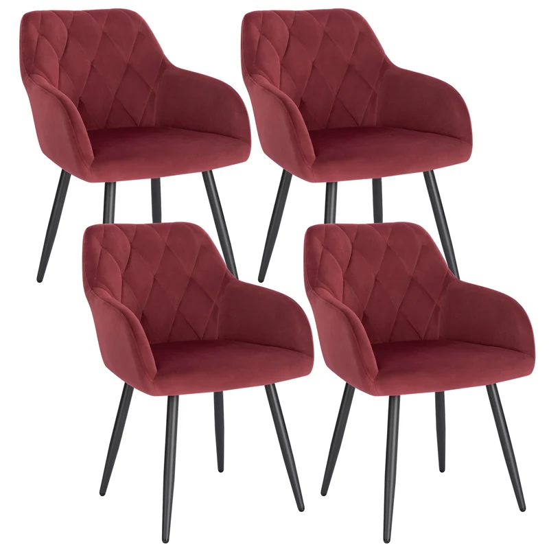 Eetkamerstoel – Bureaustoel – Stoel Met Armleuning – Scandinavische Stoel – Metalen Poten – Velvet Bekleding – Ergonomisch Design - Rode Wijn