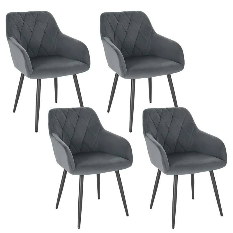 Eetkamerstoel – Bureaustoel – Stoel Met Armleuning – Scandinavische Stoel – Metalen Poten – Velvet Bekleding – Ergonomisch Design - Donkergrijs