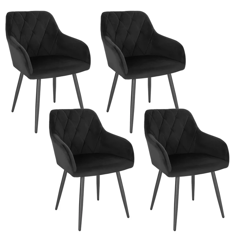 Eetkamerstoel – Bureaustoel – Stoel Met Armleuning – Scandinavische Stoel – Metalen Poten – Velvet Bekleding – Ergonomisch Design - Zwart