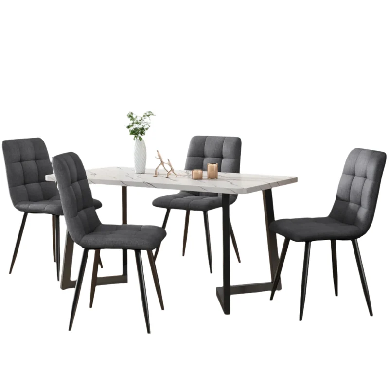 Eetkamerstoelen – Stoelen – Linen Stoelen – 4 Stuks - Metalen Frame – Comfortabele Zitting – Draaggewicht 150 Kg - Grijs