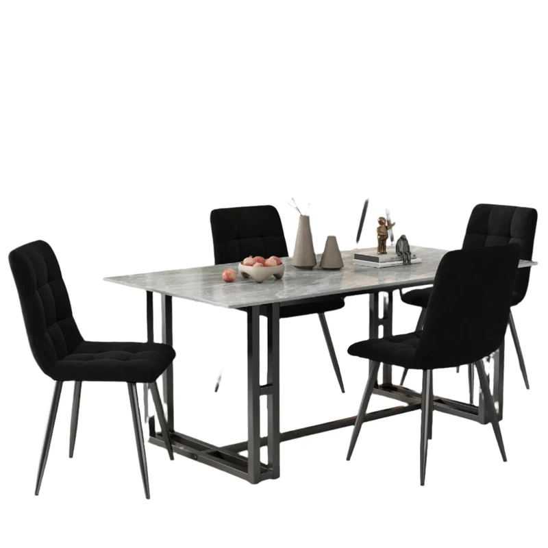 Eetkamerstoelen – Stoelen – Velvet Stoelen – 4 Stuks - Metalen Frame – Comfortabele Zitting – Draaggewicht 150 Kg - Zwart