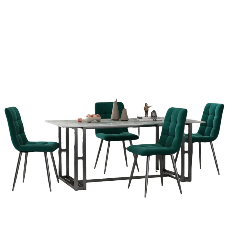 Eetkamerstoelen – Stoelen – Velvet Stoelen – 4 Stuks - Metalen Frame – Comfortabele Zitting – Draaggewicht 150 Kg - Groen