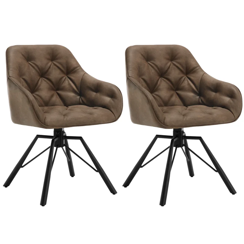 Draaibare Eetkamerstoelen – Set van 2 - Eetstoel – Bureaustoel – Leesstoel – Comfortstoel – Ergonomisch Design – 360° Draaibaar - Leer - Bruin