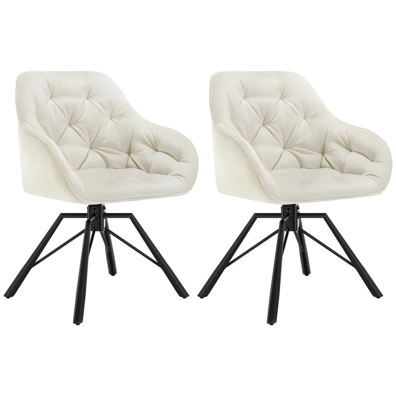 Draaibare Eetkamerstoelen – Set van 2 - Eetstoel – Bureaustoel – Leesstoel – Comfortstoel – Ergonomisch Design – 360° Draaibaar - Fluweel - Crème