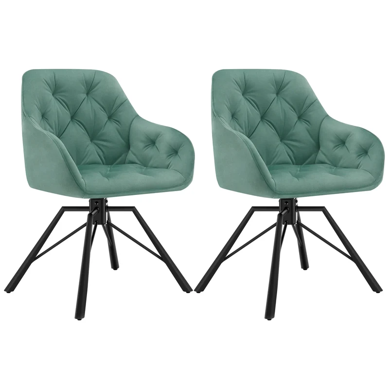 Draaibare Eetkamerstoelen – Set van 2 - Eetstoel – Bureaustoel – Leesstoel – Comfortstoel – Ergonomisch Design – 360° Draaibaar - Fluweel - Turkoois
