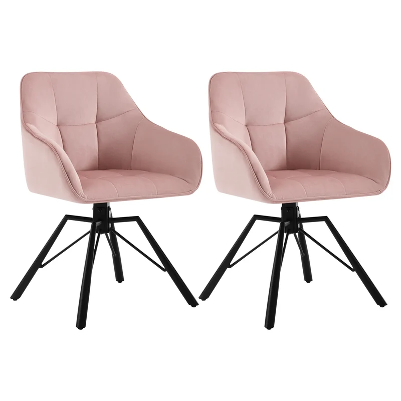 Draaibare Eetkamerstoel – Set van 2 - Eetkamerstoel – Stoel – Draaistoel – Comfortabel – Velvet Bekleding – 360° Draaibare Zitting - Fluweel - Roze