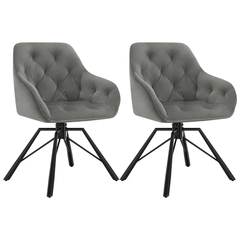 Draaibare Eetkamerstoelen – Set van 2 - Eetstoel – Bureaustoel – Leesstoel – Comfortstoel – Ergonomisch Design – 360° Draaibaar - Fluweel - Donkergrijs