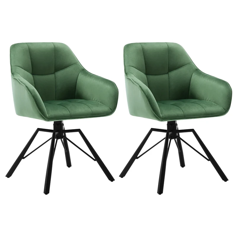 Draaibare Eetkamerstoel – Set van 2 - Eetkamerstoel – Stoel – Draaistoel – Comfortabel – Velvet Bekleding – 360° Draaibare Zitting - Fluweel - Donkergroen