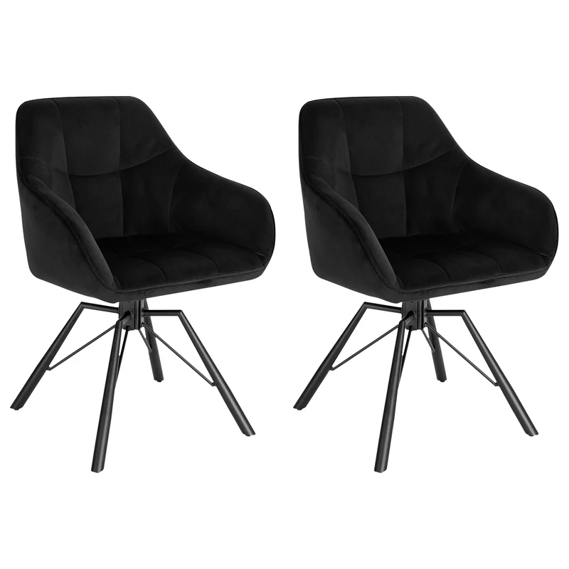 Draaibare Eetkamerstoel – Set van 2 - Eetkamerstoel – Stoel – Draaistoel – Comfortabel – Velvet Bekleding – 360° Draaibare Zitting - Fluweel - Zwart