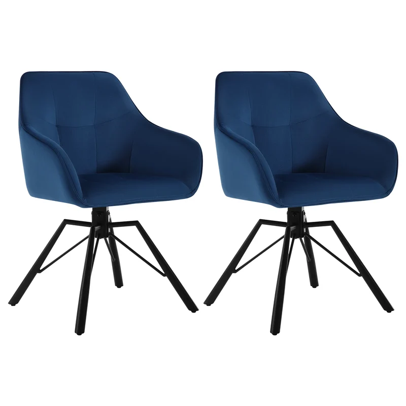 Draaibare Eetkamerstoel – Set van 2 - Eetkamerstoel – Stoel – Draaistoel – Comfortabel – Velvet Bekleding – 360° Draaibare Zitting - Fluweel - Blauw