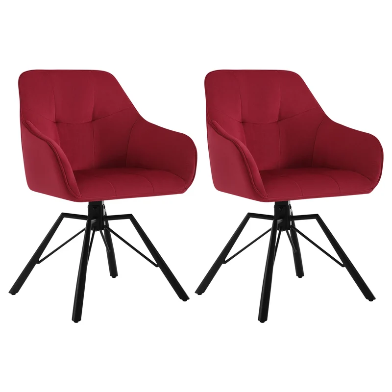 Draaibare Eetkamerstoel – Set van 2 - Eetkamerstoel – Stoel – Draaistoel – Comfortabel – Velvet Bekleding – 360° Draaibare Zitting - Fluweel - Bordeaux
