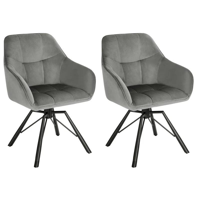 Draaibare Eetkamerstoel – Set van 2 - Eetkamerstoel – Stoel – Draaistoel – Comfortabel – Velvet Bekleding – 360° Draaibare Zitting - Fluweel - Donkergrijs