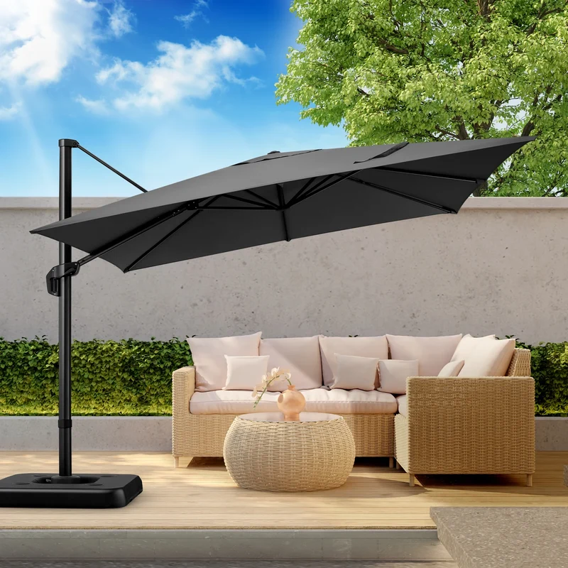 Zweefparasol – Hangparasols – Verstelbare Parasol – Aluminium Parasol – 3×3 Meter – 360° Draaibaar – UV- En Waterbestendig - Grijs