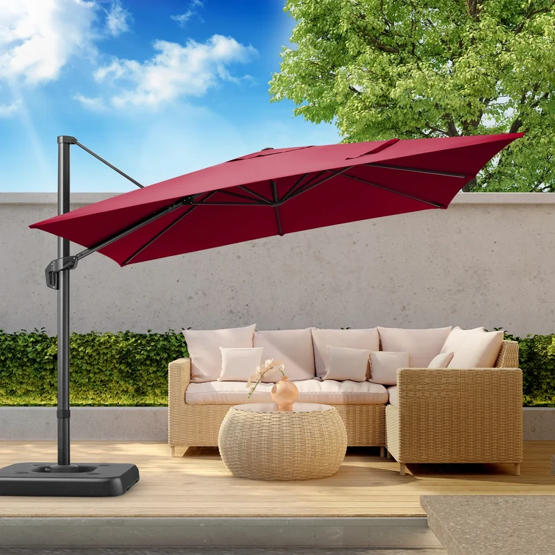 Zweefparasol – Hangparasols – Verstelbare Parasol – Aluminium Parasol – 3×3 Meter – 360° Draaibaar – UV- En Waterbestendig - Wijnrood