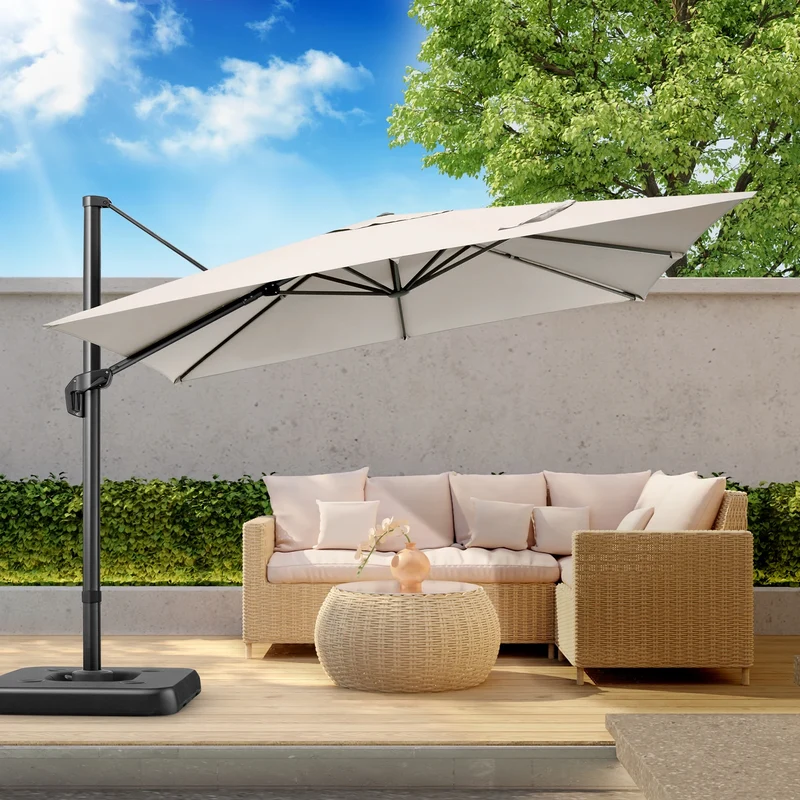 Zweefparasol – Hangparasols – Verstelbare Parasol – Aluminium Parasol – 3×3 Meter – 360° Draaibaar – UV- En Waterbestendig - Beige