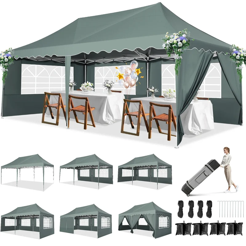 Partytent – Tuinpaviljoen – Evenemententent – Overkapping – 3x6 Meter – Staalframe – Waterdicht Met Zijwanden - Grijs