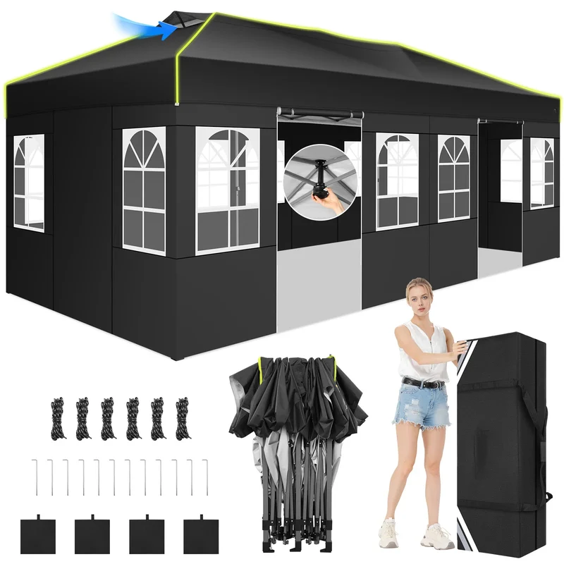 Partytent – Opvouwbare Tent – Buiten Tent – Tuin Tent – 3x6 Meter – Waterdicht – UV-Bestendig - Zwart