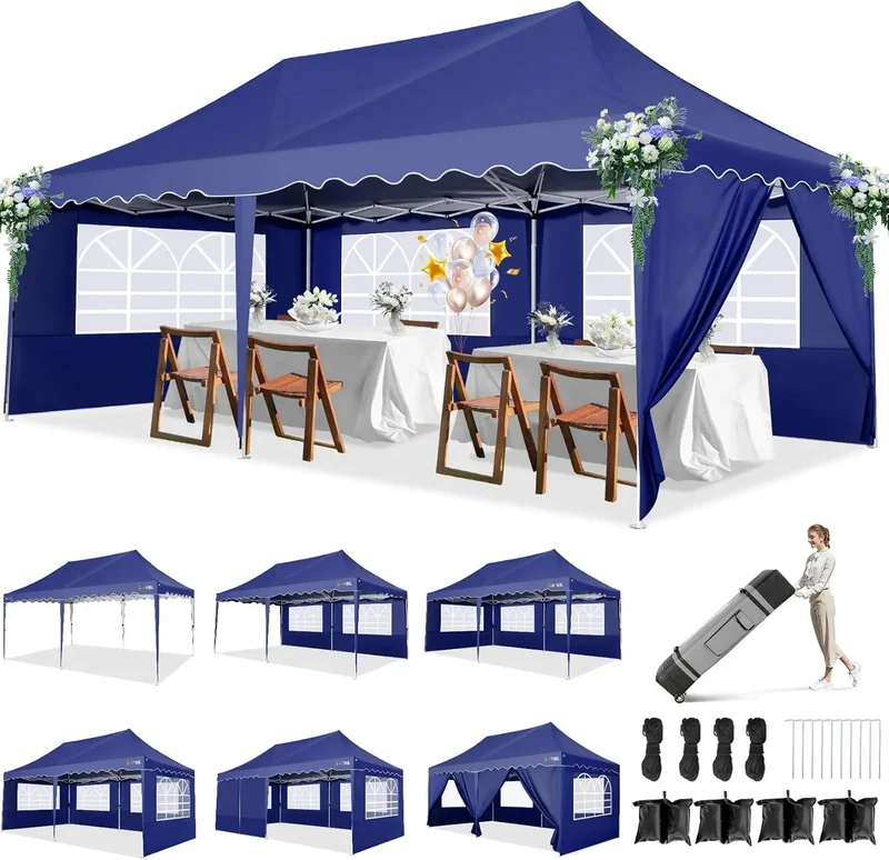 Partytent – Tuinpaviljoen – Evenemententent – Overkapping – 3x6 Meter – Staalframe – Waterdicht Met Zijwanden - Marineblauw