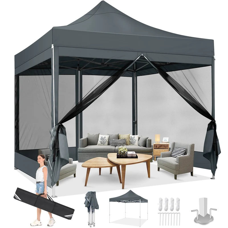Opvouwbaar Tuinhuisje – Pop-Up Tent – Overkapping – Insectenbescherming – Waterdicht Oxford – Drie Verstelbare Hoogtes - Grijs