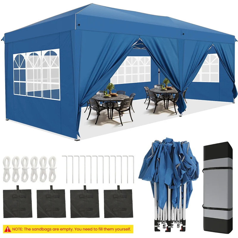 Pop-Up Partytent – Partytent – Evenemententent – Tuinentent – Markttent – Waterdicht Oxford Doek – Stevig Stalen Frame - Blauw