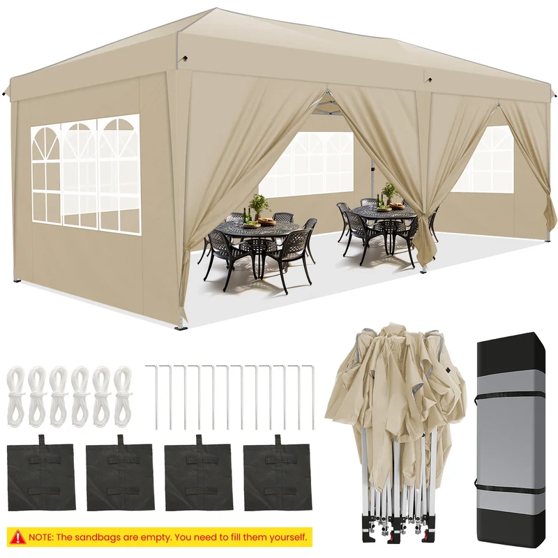 Pop-Up Partytent – Partytent – Evenemententent – Tuinentent – Markttent – Waterdicht Oxford Doek – Stevig Stalen Frame - Khaki