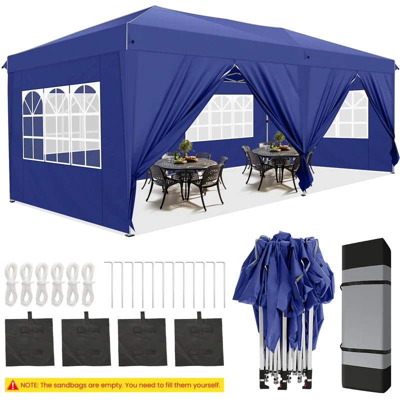 Pop-Up Partytent – Partytent – Evenemententent – Tuinentent – Markttent – Waterdicht Oxford Doek – Stevig Stalen Frame - Donkerblauw