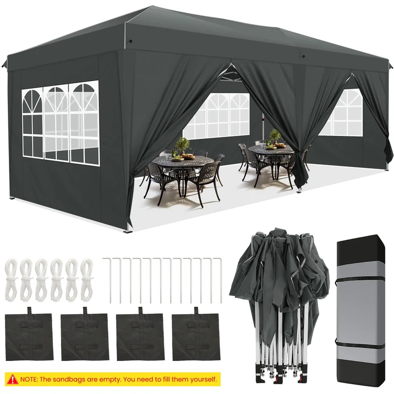 Pop-Up Partytent – Partytent – Evenemententent – Tuinentent – Markttent – Waterdicht Oxford Doek – Stevig Stalen Frame - Grijs