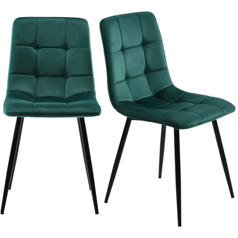 Eetkamerstoelen – Velvet Stoelen – Quilt Stoelen – Metalen Frame – Comfortabel Zitoppervlak – Vloerbescherming - Set van 4 - Groen