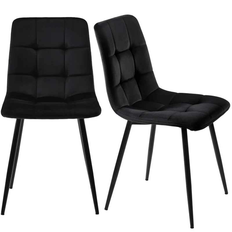 Eetkamerstoelen – Velvet Stoelen – Quilt Stoelen – Metalen Frame – Comfortabel Zitoppervlak – Vloerbescherming - Set van 4 - Zwart