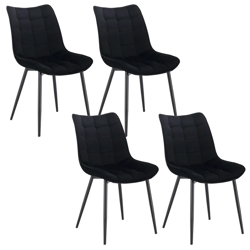 Eetkamerstoelen – Bureaustoelen – Makeup Stoelen – Stoelen Set 4 – Ergonomisch Design – Metalen Poten - Fluweel Zwart