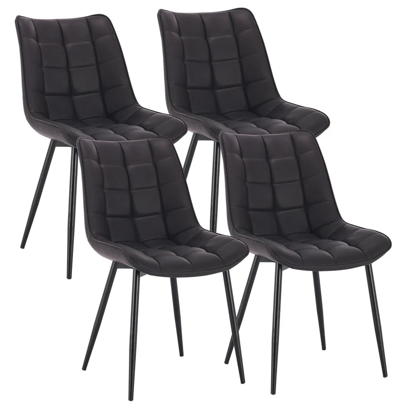 Eetkamerstoelen – Bureaustoelen – Makeup Stoelen – Stoelen Set 4 – Ergonomisch Design – Metalen Poten - Leer Antraciet