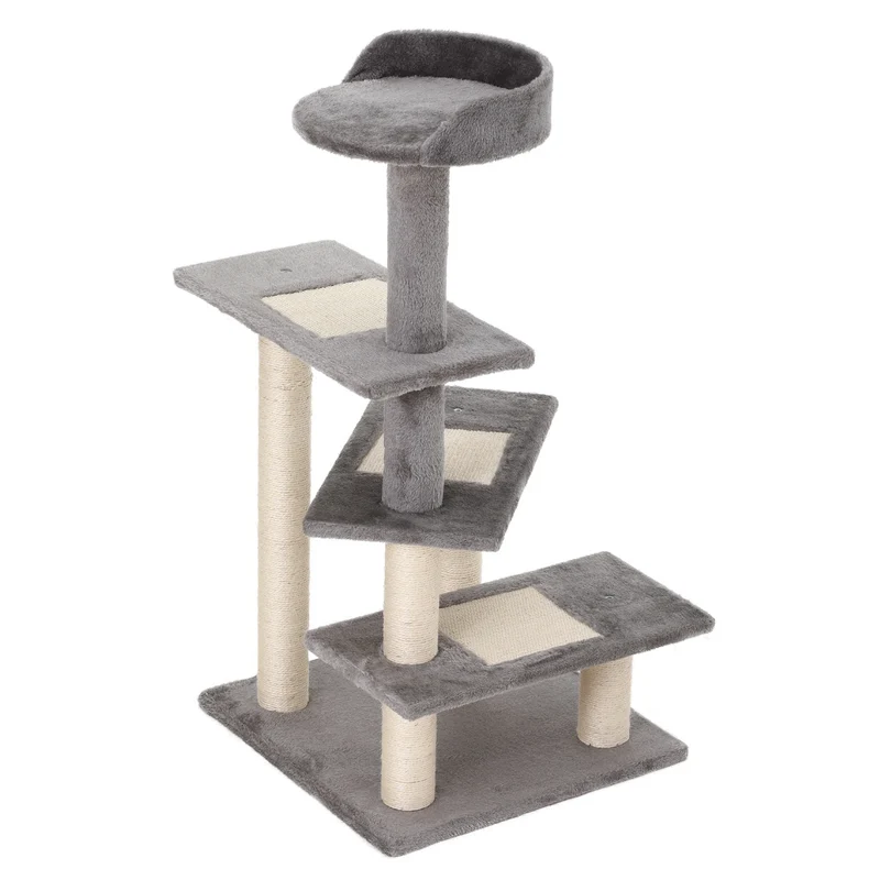 Kattenboom - Krabpaal - met Activiteitencentrum - Platforms - Perfect voor Een Dutje Doen - Sporten - Spelen - Spaanplaat - Zacht pluche - 48.5 x 48.5 x 100 cm - Grijs