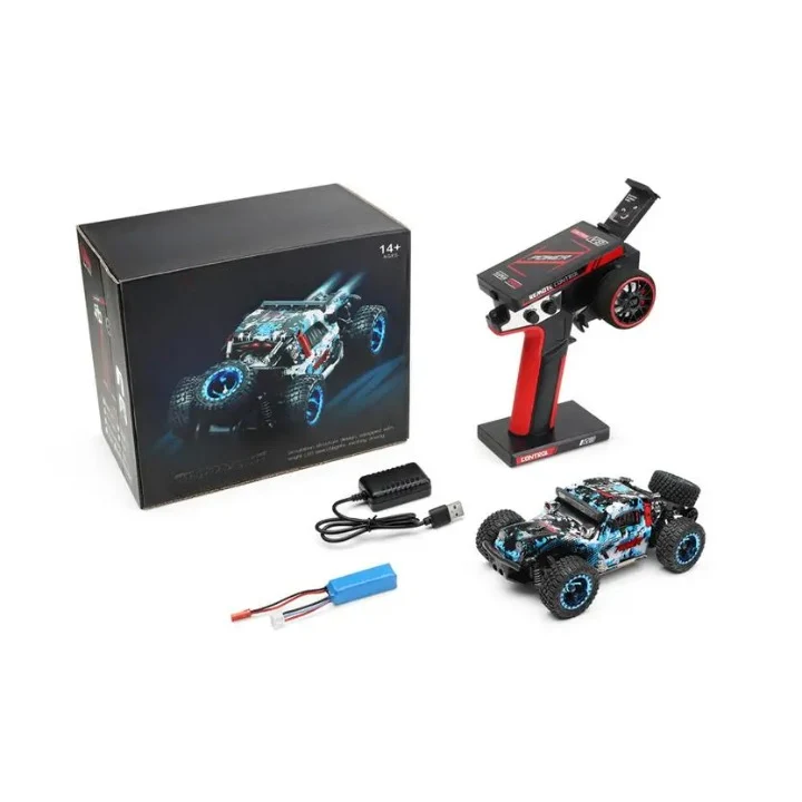 Auto Speelgoed - met 2 x Batterij - LED Verlichting - Afstandsbediening - Monstertruck - 4WD - 30km/h - Hoge Snelheid Racewagen Speelgoed - 47.5 x 9.4 x 5.5 cm - Blauw
