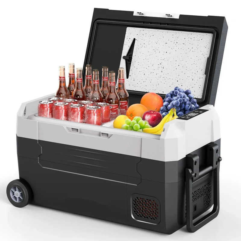 Mini Koelkast - Auto Koelkast - Mini Fridge - Frigo - Draagbare - Kleine -Compressor Koelbox - Elektrische Vriesbox - Dual Zone - met Wielen - 240V Autocompressorkoeler - 12V/24V - 35L - Zwart