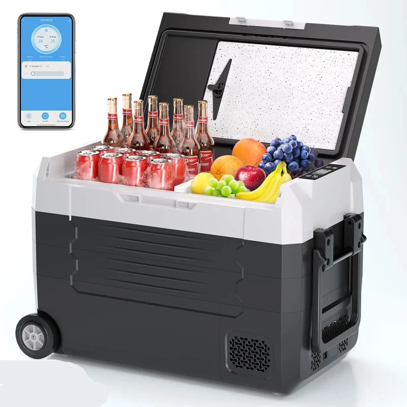 Mini Koelkast - Auto Koelkast - Mini Fridge - Frigo - Draagbare - Kleine -Compressor Koelbox - Elektrische Vriesbox - Dual Zone - met Wielen - Bluetooth - 240V Autocompressorkoeler - 12V/24V - 45L - Zwart