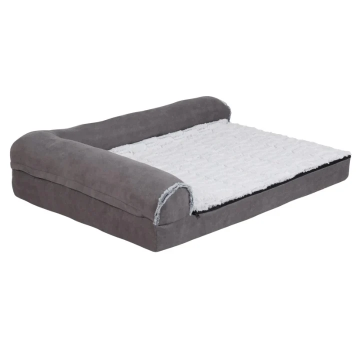 Hondenbed - Hondenbank - Bolster Hondensofa -Slaapbank - Pet Bed - Orthopedische - L-Vorm - Met Afneembare Wasbare Hoes - 100% Katoen - 2XL - 135 x 100 x 28 cm - Grijs