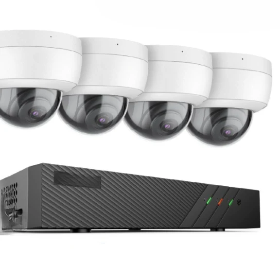 Beveiligingscamera - 5MP - 4 Stuks - Camerabewaking - Draadloos - voor Buiten - FHD - POE Netwerk Video Beveiligingssysteem - H.265 + 6MP NVR - met 5MP Weerbestendige - Nachtzicht - Audio In - IP Camera - 2TB HDD - Ronde - Wit