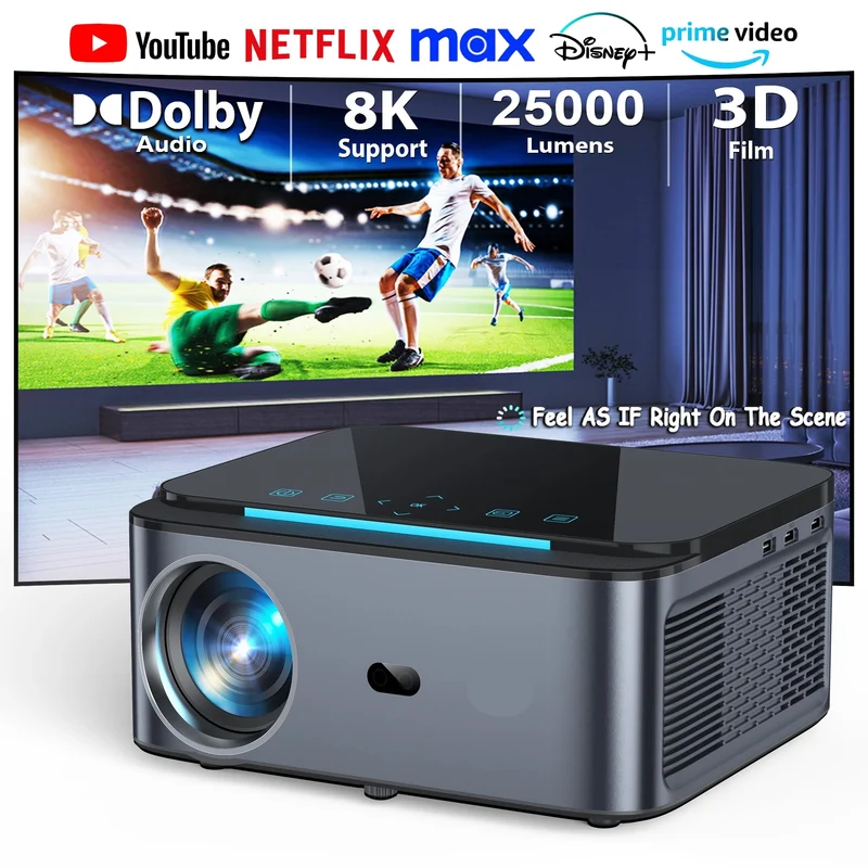 Mini Beamer - Projector - Digitale Beamer - Draagbaar - 1920x1080dpi - LED - Met Autofocus - 800 ANSI - 25000 LM - 3.5mm Earphone - HDMI - POWER - USB - 108W - Zwart/Grijs