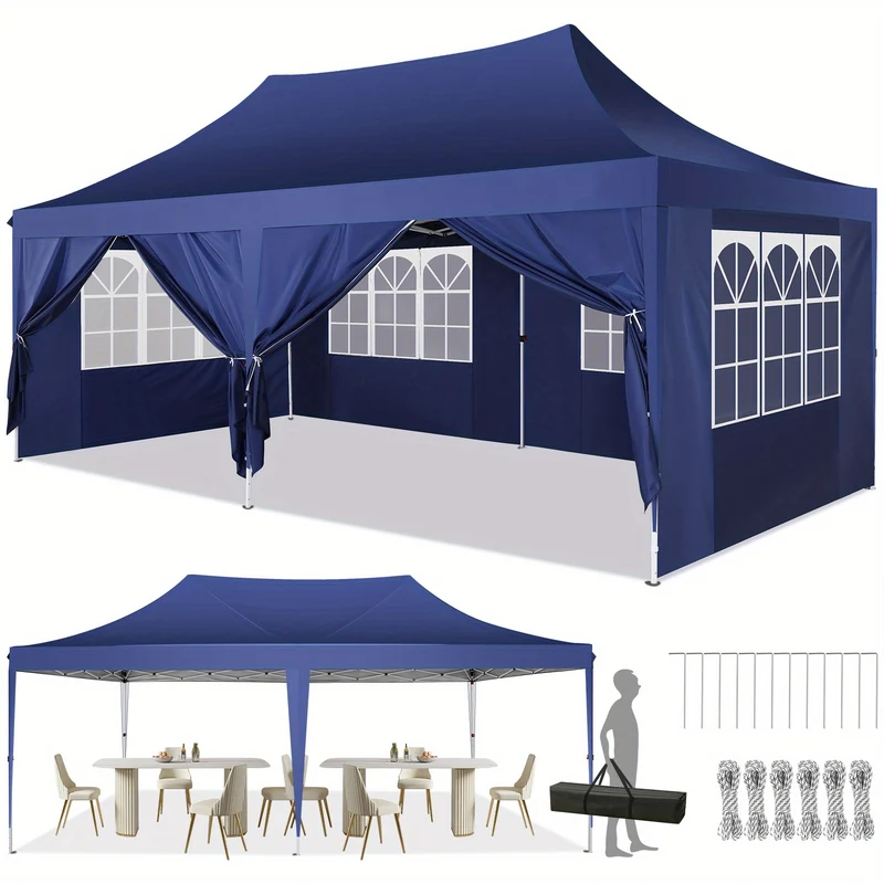 Pop-Up Tent – Tuinkamer – Partytent – Outdoor Tent – Zonwering – 3x6 Meter – 6 Afneembare Zijwanden – Aluminium Frame