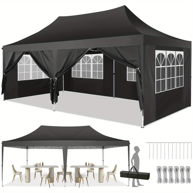 Pop-Up Partytent – Tuinkamer – Buiten Tent – Overkapping – Bescherming Tegen Zon – Aluminium Frame – 6 Afneembare Zijwanden