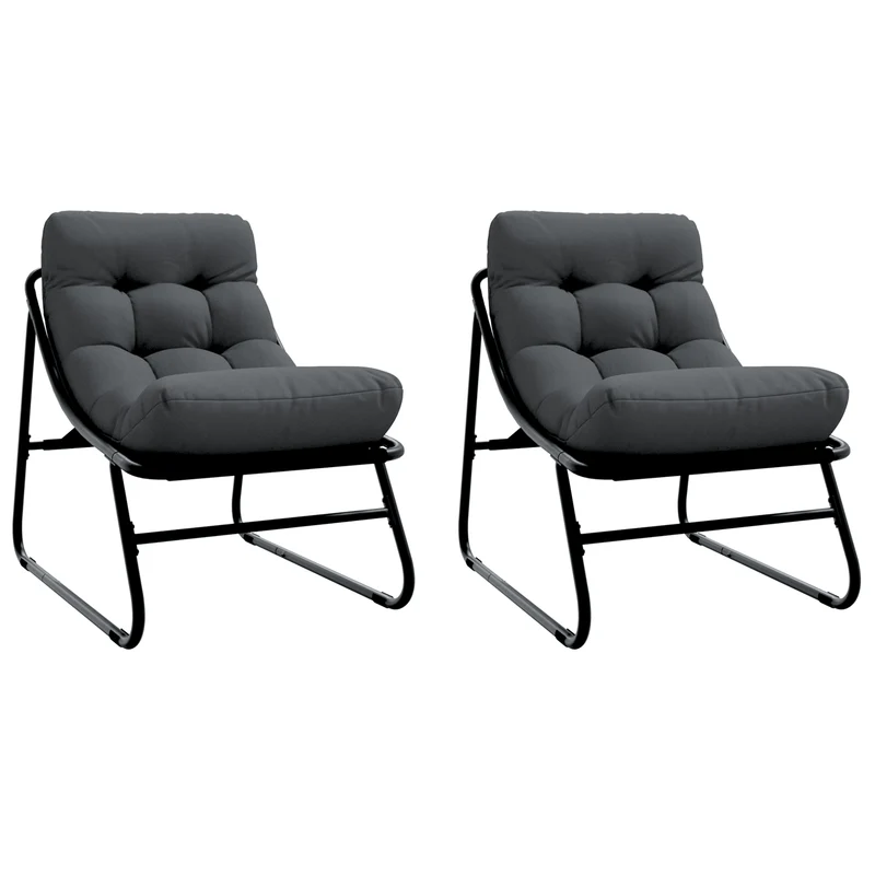 Tuinstoelen Set – Buitenstoelen – Tuinmeubelen – Balkon Stoelen – Staal Frame – Zwarte Kussens