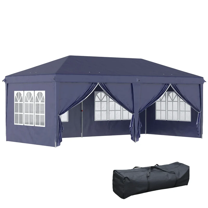 Tuinpaviljoen – Terraspaviljoen – Partytent – Opvouwbaar Paviljoen – Marktkraam – Stalen Frame – Waterbestendig Doek - Blauw