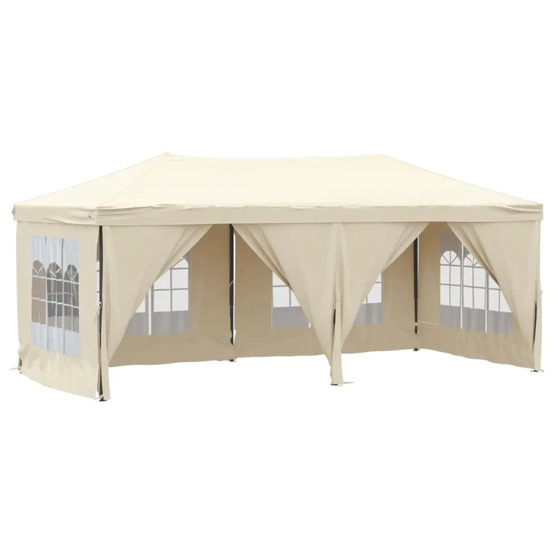 Tuinpaviljoen – Partytent – Draagbare Koepeltent – Opvouwbare Wandtent – Tuinkamer – UV Bescherming – 210D Oxford Stof – Stalen Frame - 3 x 6 m - Beige