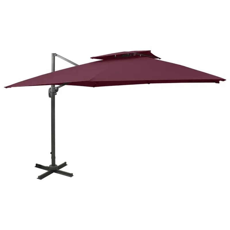 Parasol - Zweefparasol – Tuinparasol – Hangparasol – Schaduwparasol – 360° Draaibaar – Aluminium Mast - 3 x 3 m - Bordeaux Rood