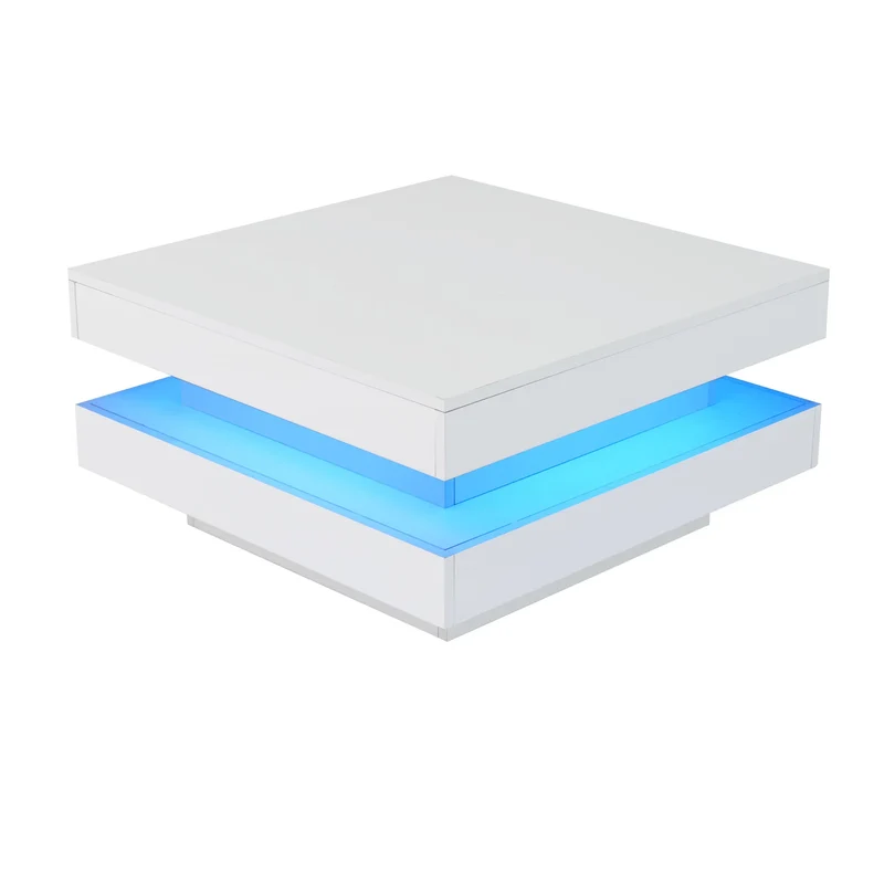Salontafel – Witte Tafel – Moderne Tafel – Led Tafeltje – Vierkant Ontwerp – 16 Kleuren Ledverlichting – Usb Aansluiting