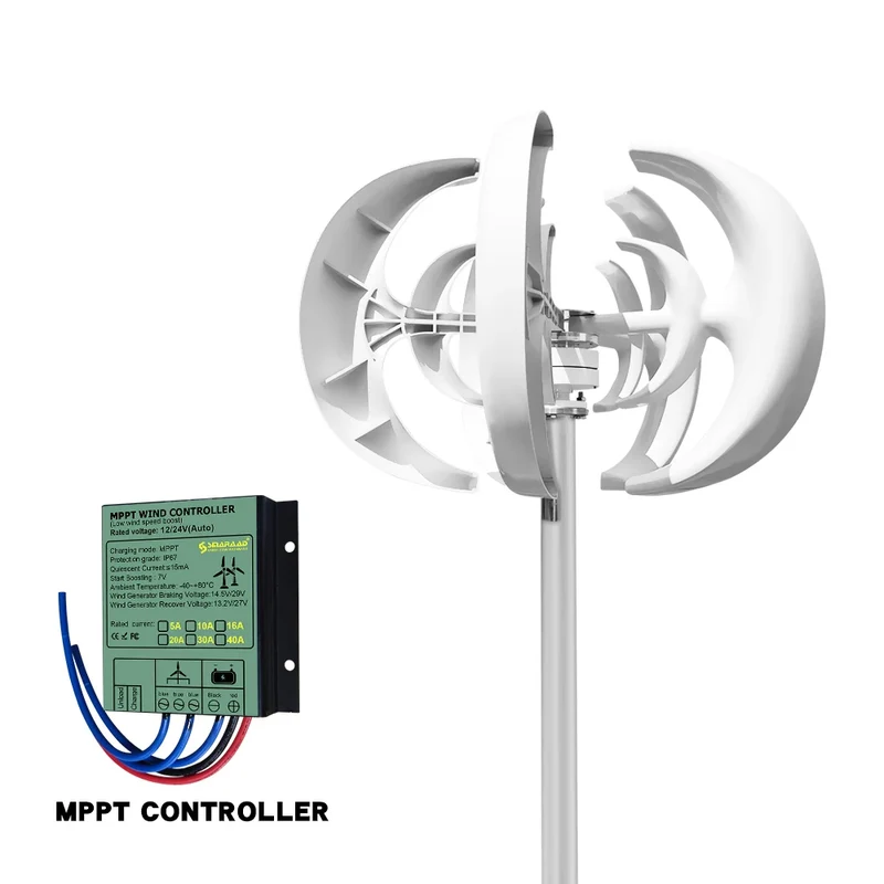 Verticale Windturbine – Compacte Windgenerator – Duurzame Energieopwekker – Kleine Windmolen – 3000W Vermogen – Drie Gebogen Bladen