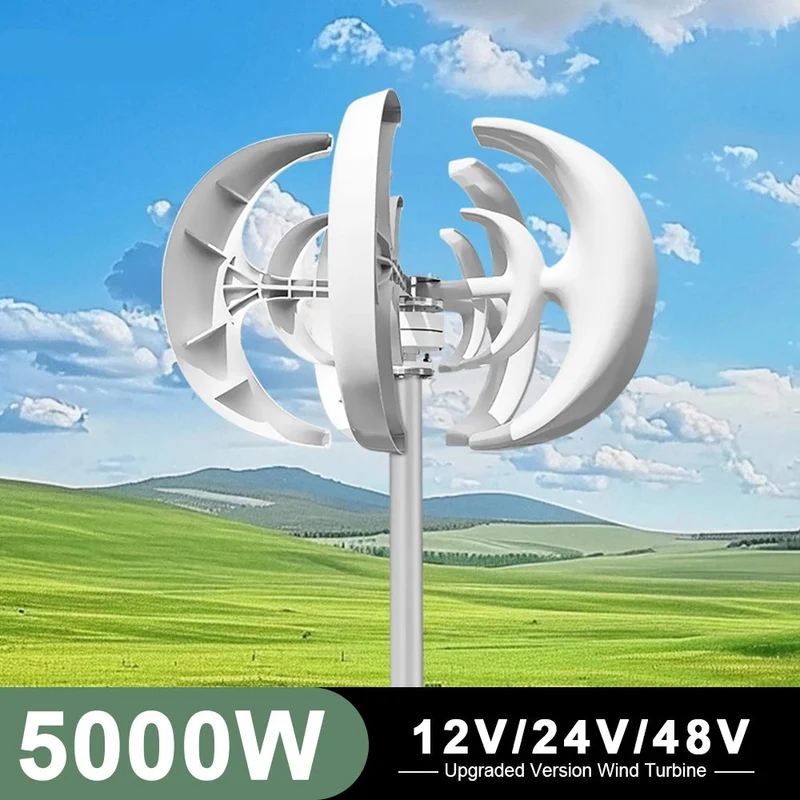 Verticale Windturbine – Windgenerator – Duurzame Energie – Stille Turbine – 5000W Vermogen – Glasvezelbladen – 24V - met Gratis Controller