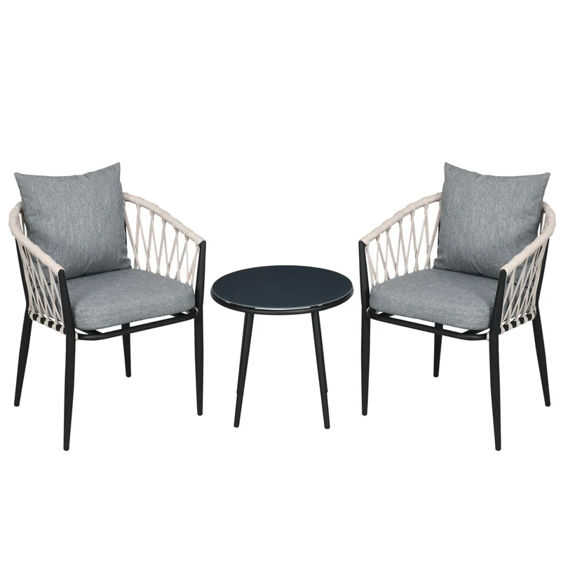 Tuinset – Buitenmeubelset – Balkonset – Terrasmeubel – Compact Design – Gepoedercoat Staal – Gehard Glas