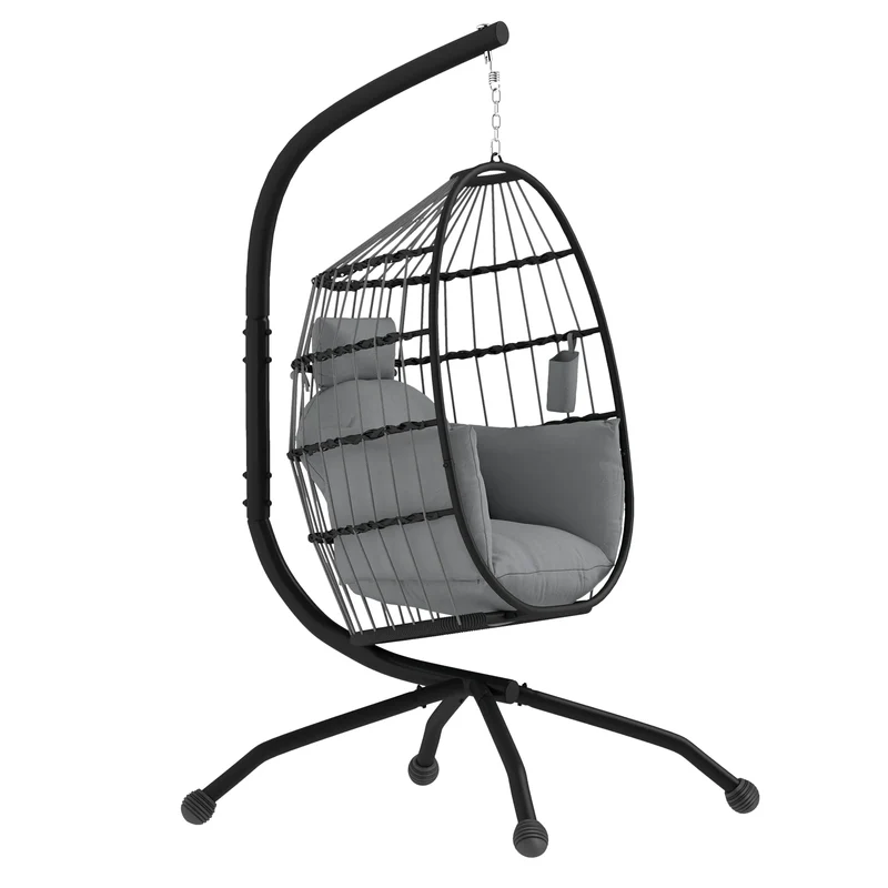 Hangende Eierstoel – Hangstoel – Tuinstoel – Relaxstoel – Balkonstoel – Gepoedercoat Staal – Verstelbare Ketting - Donkergrijs