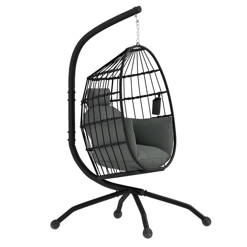 Hangende Eierstoel – Hangstoel – Tuinstoel – Relaxstoel – Balkonstoel – Gepoedercoat Staal – Verstelbare Ketting - Zwart